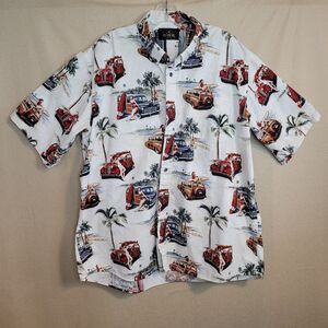 RedHead Mens 2XL Hawaiian Shirt PinUp Girls Woody Wagons Surfing Americana Retro